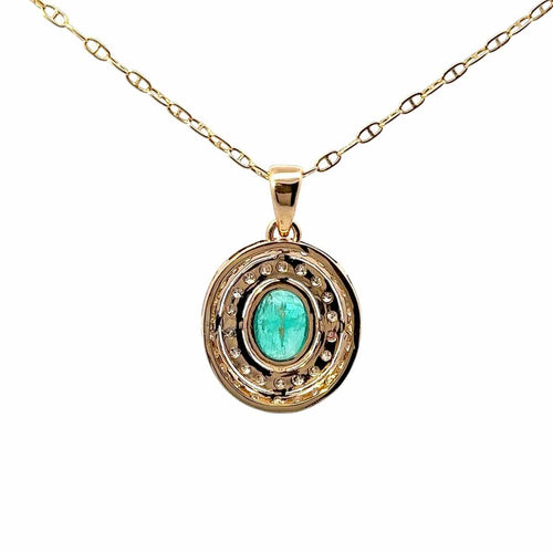 Pendentif Pendentif - Halo diamants et émeraude naturelle en or jaune 18k 58 Facettes 50432