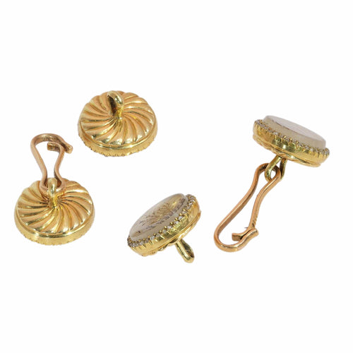 Boutons de manchette Boutons de manchette français victoriens ornés de paysages en agate mousse et de diamants taille rose 58 Facettes 26058-0095