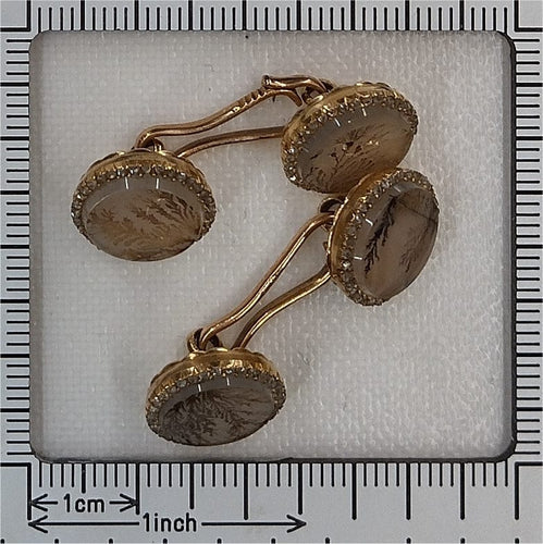 Boutons de manchette Boutons de manchette français victoriens ornés de paysages en agate mousse et de diamants taille rose 58 Facettes 26058-0095