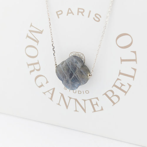 Collier Morganne Bello Friandise - Collier trèfle en or blanc 18 carats et labradorite 58 Facettes 32040