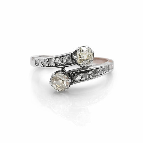 Bague 60 Bague toi et moi en or rose 18K, argent et diamants 58 Facettes Bague toi et moi en or argent et diamants