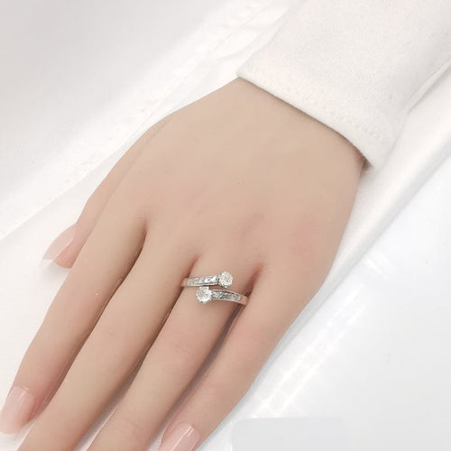 Bague 60 Bague toi et moi en or rose 18K, argent et diamants 58 Facettes Bague toi et moi en or argent et diamants