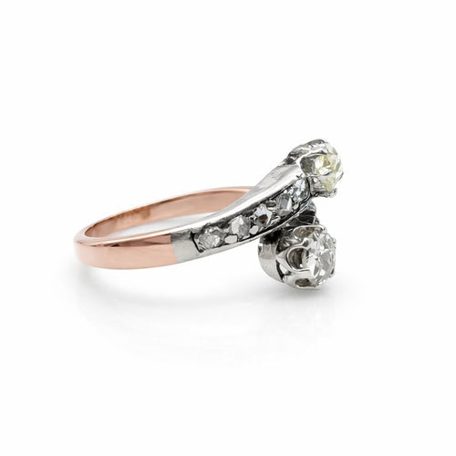 Bague 60 Bague toi et moi en or rose 18K, argent et diamants 58 Facettes Bague toi et moi en or argent et diamants