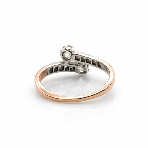 Bague 60 Bague toi et moi en or rose 18K, argent et diamants 58 Facettes Bague toi et moi en or argent et diamants