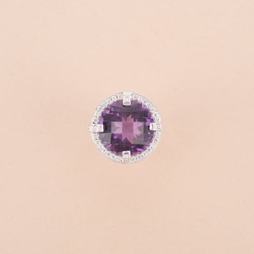 Bague 49 Bague cible en or gris et diamants avec améthyste 58 Facettes 794155