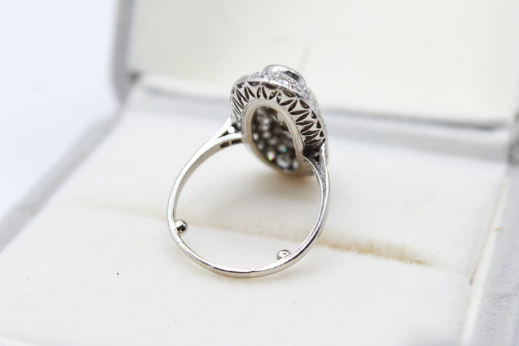 Bague 54 Bague marquise en platine avec perle fine et diamants 58 Facettes 250452