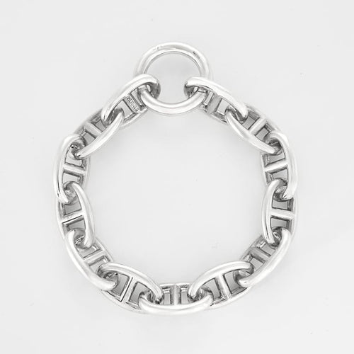 Pendentif Hermès - Chaîne d'ancre - Pendentif rond en argent et cordelière en coton noir 58 Facettes 58FC38