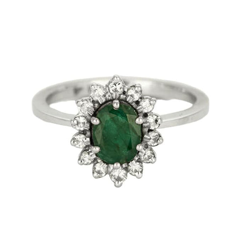 Bague 53 Bague marguerite or blanc, émeraude et diamants 58 Facettes GU178
