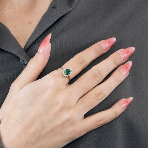 Bague 53 Bague marguerite or blanc, émeraude et diamants 58 Facettes GU178