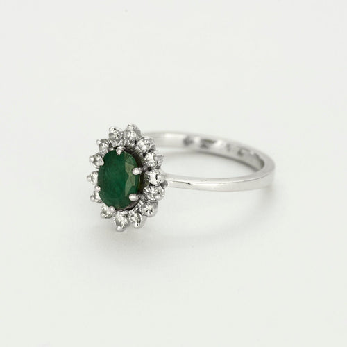 Bague 53 Bague marguerite or blanc, émeraude et diamants 58 Facettes GU178