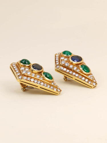 Boucles d'oreilles Parure REPOSSI collier de perles et clips saphirs émeraudes diamants 58 Facettes 1242.1