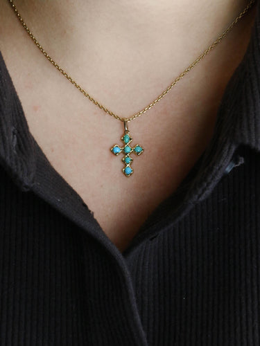 Pendentif Pendentif Croix or jaune cabochons de turquoise 58 Facettes 1219.7