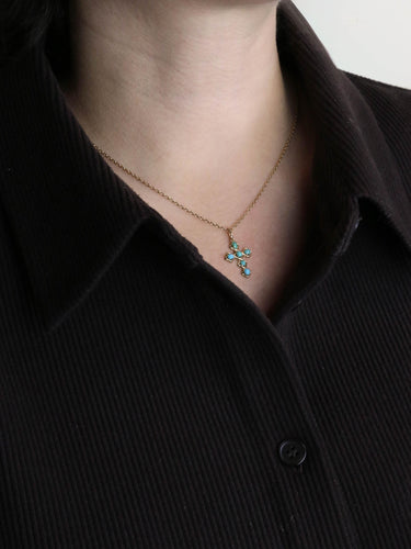 Pendentif Pendentif Croix or jaune cabochons de turquoise 58 Facettes 1219.7