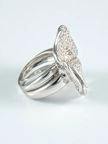 Bague 55 Bague fleur pavée de diamants en or blanc 750/1000 58 Facettes
