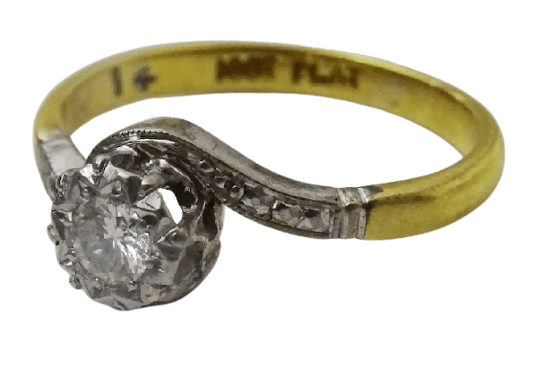 Bague 50 Bague Art déco vintage en or 18 carats, platine et diamant 58 Facettes ring 17