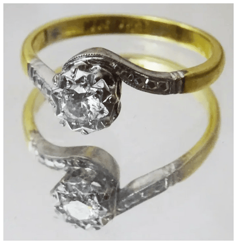 Bague 50 Bague Art déco vintage en or 18 carats, platine et diamant 58 Facettes ring 17