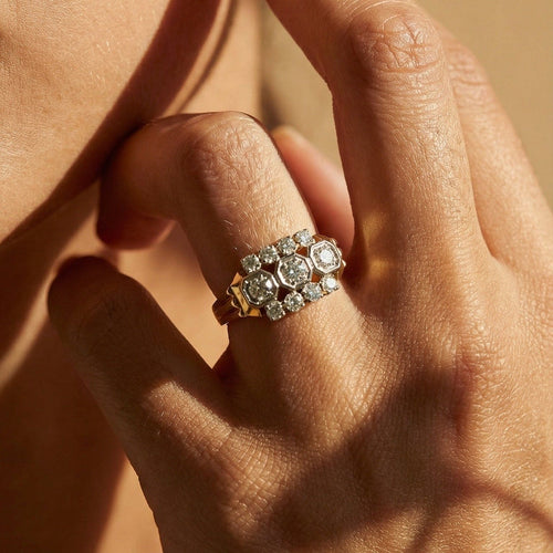 Bague 60.5 Bague vintage Art déco en or 14 carats et diamants 0,70 ct 58 Facettes 1815