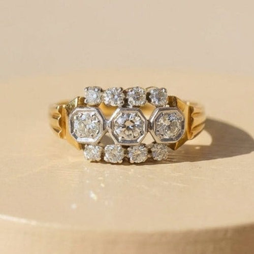 Bague 60.5 Bague vintage Art déco en or 14 carats et diamants 0,70 ct 58 Facettes 1815