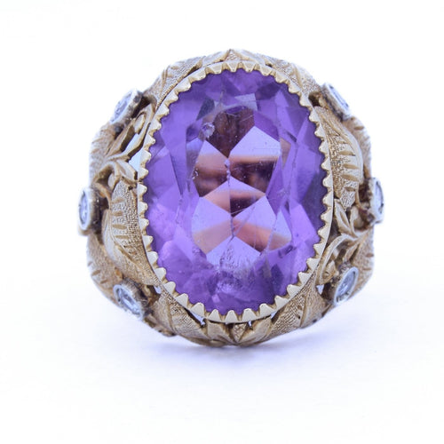 Bague 48 Bague vintage en or 18 kt, améthyste et diamants 58 Facettes AN522 '(0799)