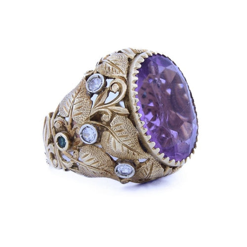 Bague 48 Bague vintage - Ametyste ovale et diamants en or jaune 18 ct 58 Facettes AN522 '(0799)