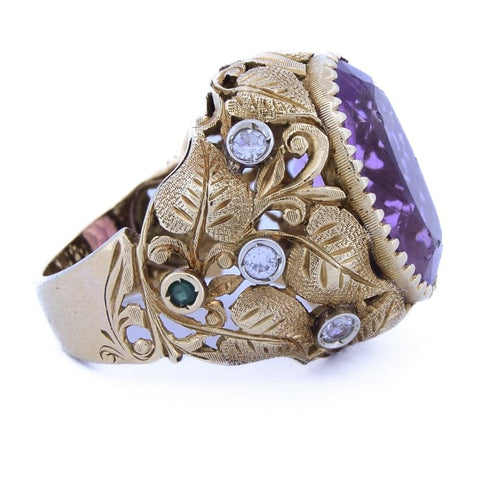 Bague 48 Bague vintage - Ametyste ovale et diamants en or jaune 18 ct 58 Facettes AN522 '(0799)