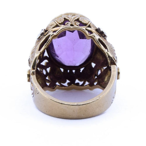 Bague 48 Bague vintage - Ametyste ovale et diamants en or jaune 18 ct 58 Facettes AN522 '(0799)