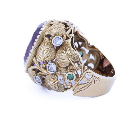 Bague 48 Bague vintage - Ametyste ovale et diamants en or jaune 18 ct 58 Facettes AN522 '(0799)