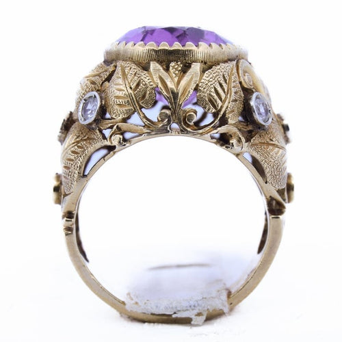 Bague 48 Bague vintage - Ametyste ovale et diamants en or jaune 18 ct 58 Facettes AN522 '(0799)