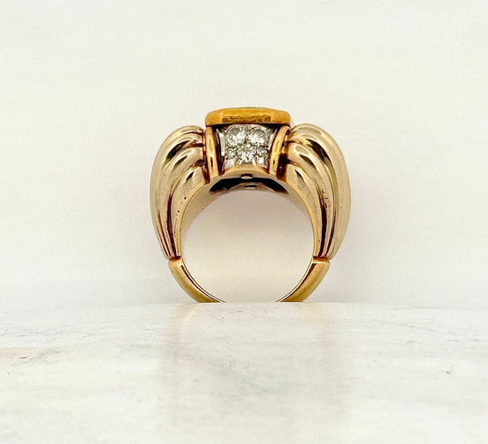 Bague 54 Bague Tank ancienne en or 18 carats avec émeraude de Colombie 58 Facettes em