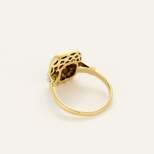 Bague 59 Bague en or jaune, rubis et diamants 58 Facettes B260061