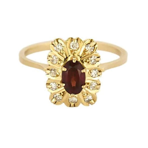 Bague 54 Bague marguerite en or jaune 18K grenat et diamants 58 Facettes PAL32243
