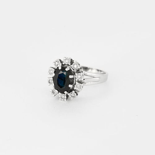 Bague 48 Bague marguerite or blanc, saphir 1,69ct et diamants 58 Facettes GU205