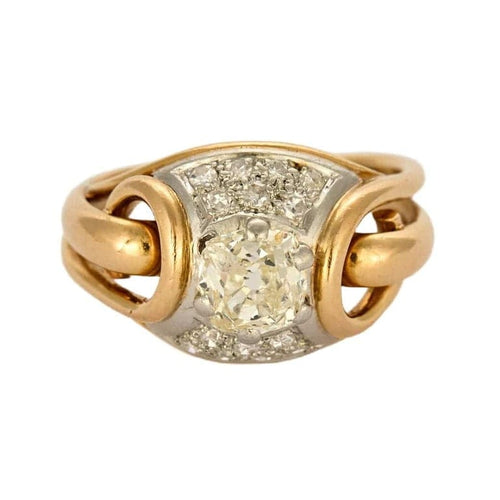 Bague 57 Elégante Bague Rétro Or Jaune et Platine, Diamant Coussin 1,20cts Taille Ancienne 58 Facettes BEA3376
