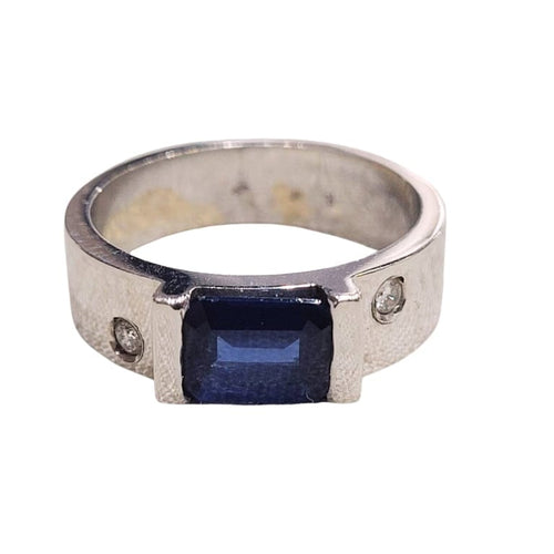 Bague 54 Bague - Saphir et diamants en or blanc 18k 58 Facettes T6