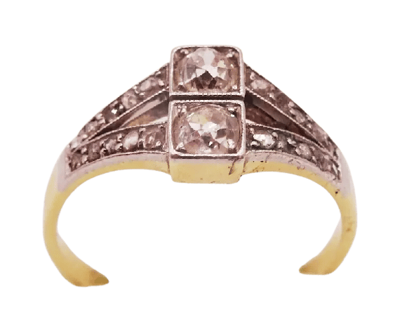 Bague 50 Art déco - Bague en platine et or 18 carats avec diamants 58 Facettes ring 35