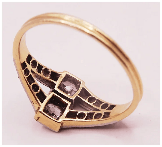 Bague 50 Art déco - Bague en platine et or 18 carats avec diamants 58 Facettes ring 35