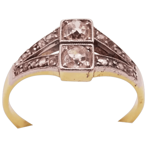 Bague 50 Art déco - Bague en platine et or 18 carats avec diamants 58 Facettes ring 35