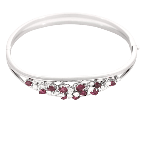 Bracelet Bracelet jonc ouvrant rubis et diamants en or blanc 750 58 Facettes LP1345/
