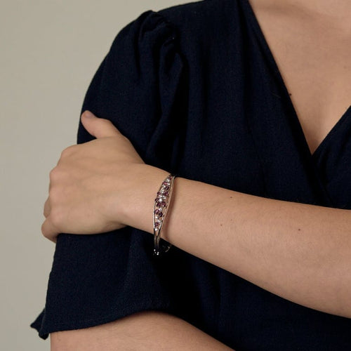 Bracelet Bracelet jonc ouvrant rubis et diamants en or blanc 750 58 Facettes LP1345/