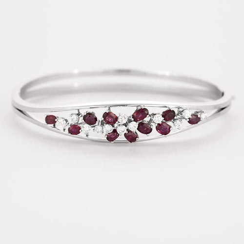 Bracelet Bracelet jonc ouvrant rubis et diamants en or blanc 750 58 Facettes LP1345/
