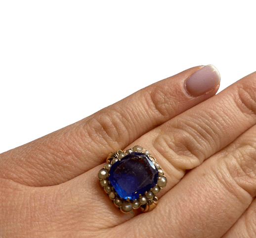 Bague 52 Bague en or jaune 18K avec saphir du Sri Lanka et perles (T52) 58 Facettes 250329