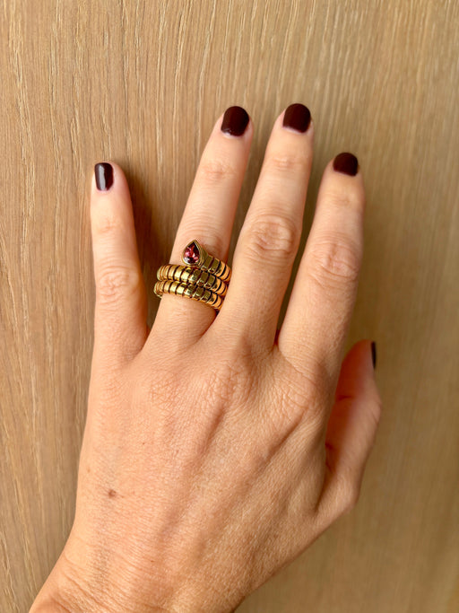 Bague 52 Bulgari Tubogas Serpenti - Bague 3 rangs en or jaune 18k et tourmaline 58 Facettes