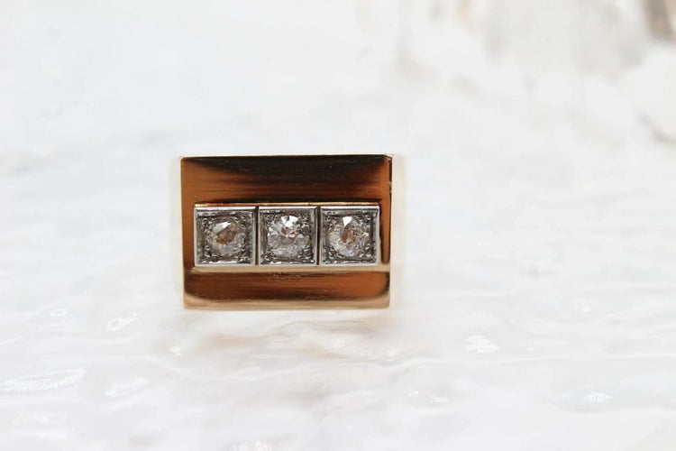 Bague 62 Chevalière - Bague en or 750 et platine avec diamants 58 Facettes 250301