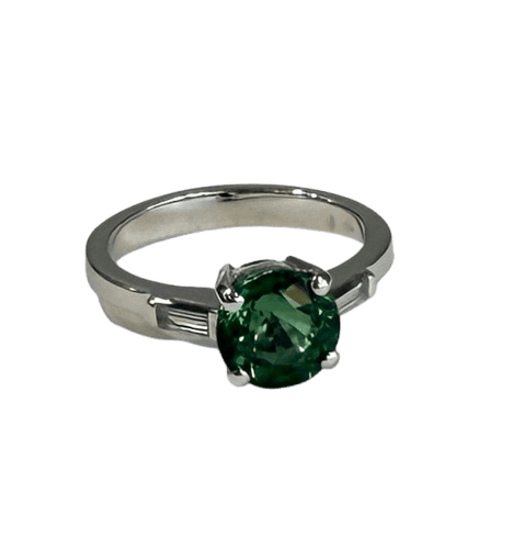 Bague 53 Solitaire - Bague en or blanc avec tourmaline verte et diamants 58 Facettes 417 50434