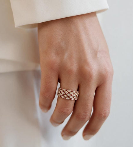 Bague 55 Bague anneau mosaïque en or jaune avec diamant navette et rubis 58 Facettes 414 50048