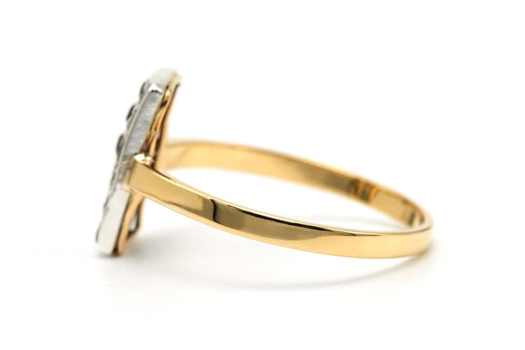 Bague 62 Bague Art déco en or jaune 18 carats et argent, diamants taille rose et saphirs 58 Facettes B815