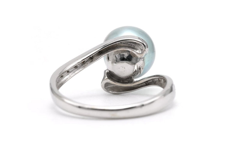 Bague 54 Bague contemporaine en or blanc 18 carats avec perle et diamants 8/8 58 Facettes 22662