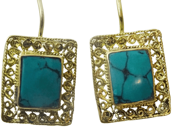 Boucles d'oreilles Boucles d'oreilles ethniques artisanales en or 18 carats et turquoise africaine 58 Facettes earrings 8