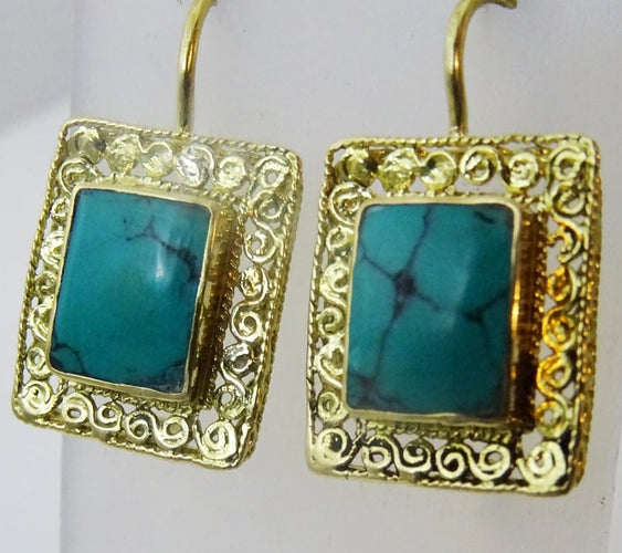 Boucles d'oreilles Boucles d'oreilles ethniques artisanales en or 18 carats et turquoise africaine 58 Facettes earrings 8
