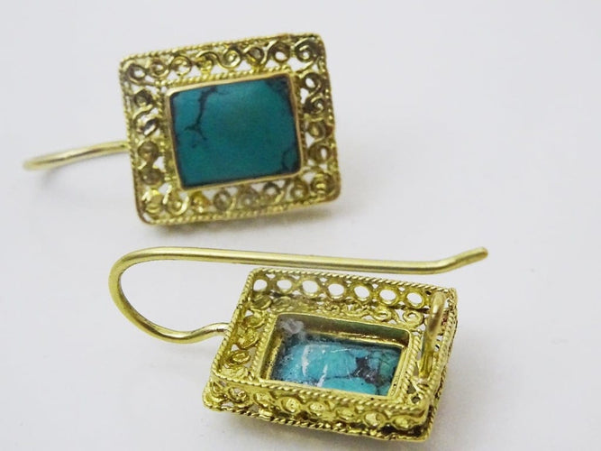 Boucles d'oreilles Boucles d'oreilles ethniques artisanales en or 18 carats et turquoise africaine 58 Facettes earrings 8